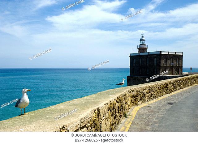 Lighthouse and the Torreon del Bonete , Melilla La Vieja citadel  Melilla Spain