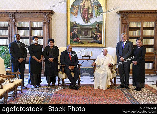 Vatican Ciy, Vatican. 01 august, 2022. Pope Francis meets Ratu Wiliame Maivalili Katonivere, President of the Republic of Fiji, with his consort, and entourage