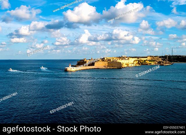 Fort Ricasoli guarding the entrance to the port of Valletta on the island of Malta