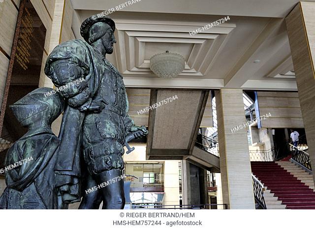 France, Seine Maritime, Le Havre, Downtown rebuilt by Auguste Perret listed as World Heritage by UNESCO, statue of Francois Ist founder of the city in the lobby...
