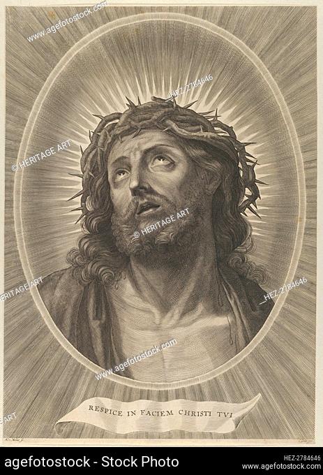 Head of Christ looking up with crown of thorns, in an oval frame, after Reni, ca. 1.., ca. 1653-67. Creator: Adrian van Melar