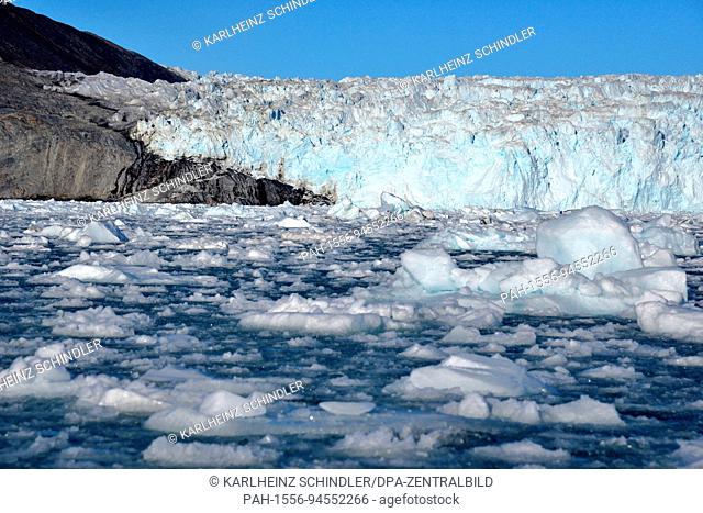 The ice shelf forms a roughly 1 kilometre natural barrier before the precipice of Egip Sermia glacier, one of the most active ones on the west coast of...