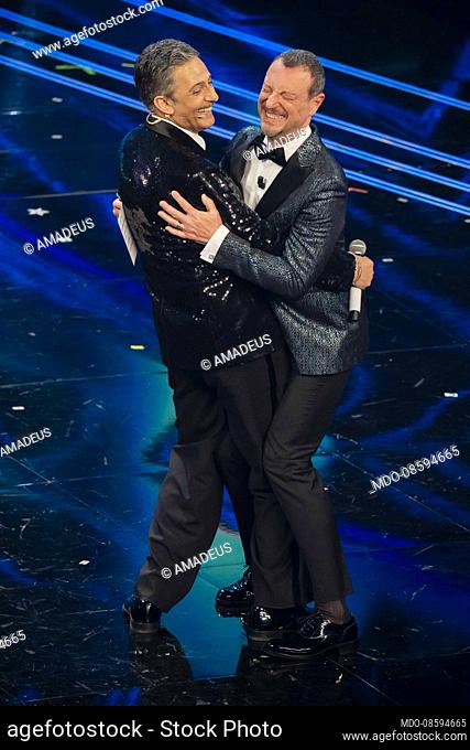 Amadeus and Fiorello at the first evening of the 71 Sanremo Music Festival. Sanremo (Italy), March 2nd, 2021