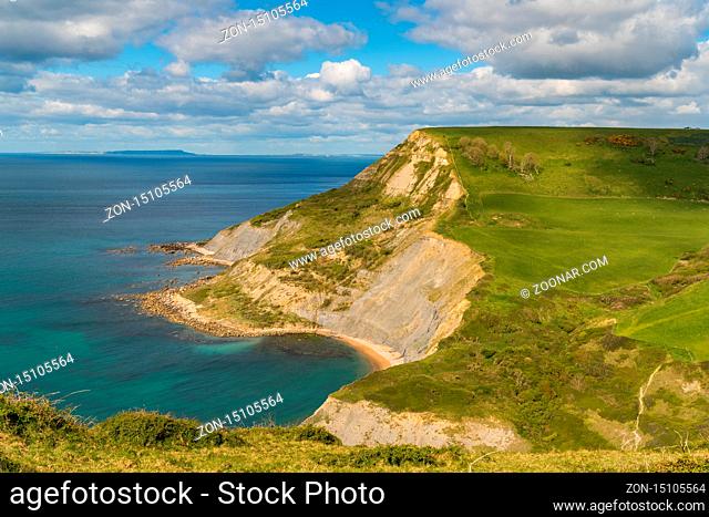 View from the South West Coast Path over the Jurassic Coast, near Worth Matravers, Jurassic Coast, Dorset, UK