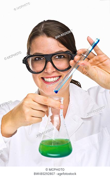 female laboratory assistant experimenting