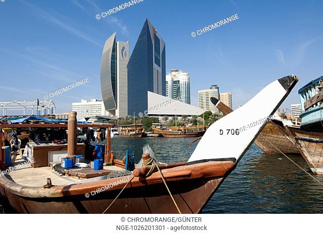 At the dhow port, behind the buildings of the National Bank and the Chamber ofIndustry, Dubai