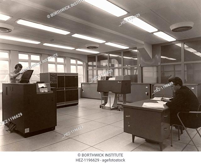 The first floor computer room at the Rowntree factory showing the new IMB computers, York, Yorkshire, 1962