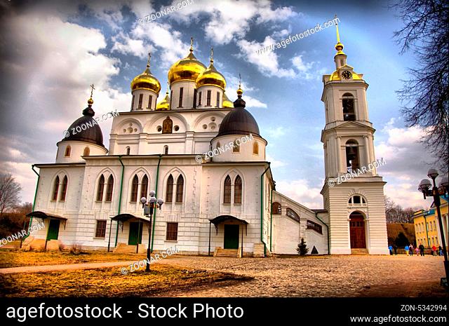 Uspensky Cathedral (sobor) with golden domes, Dmitrov, Moscow region, Russia