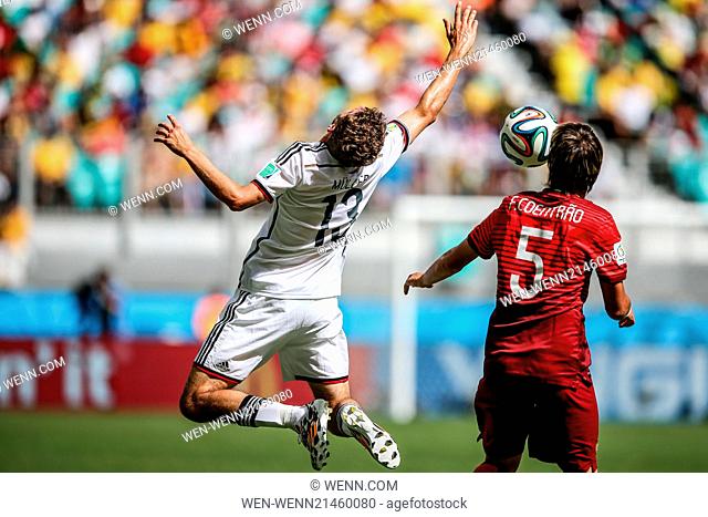 2014 FIFA World Cup - Group G match, Germany v Portugal - held at Arena Fonte Nova. Germany went on to win, 4-0. Featuring: Thomas Mueller