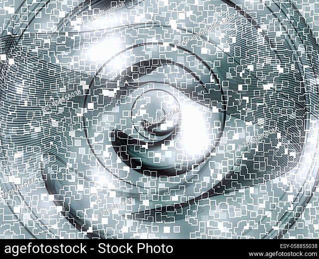 Abstract fractal background - computer-generated image. Digital art: white and gray technology style disk with square grid