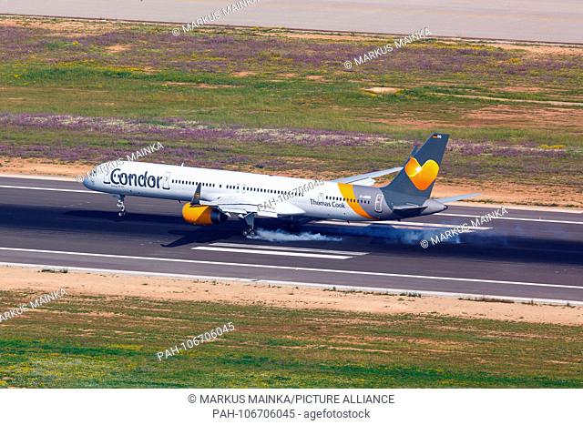 Palma de Mallorca, Spain - May 11, 2018: Condor Boeing 757 airplane at Palma de Mallorca airport (PMI) in Spain. | usage worldwide