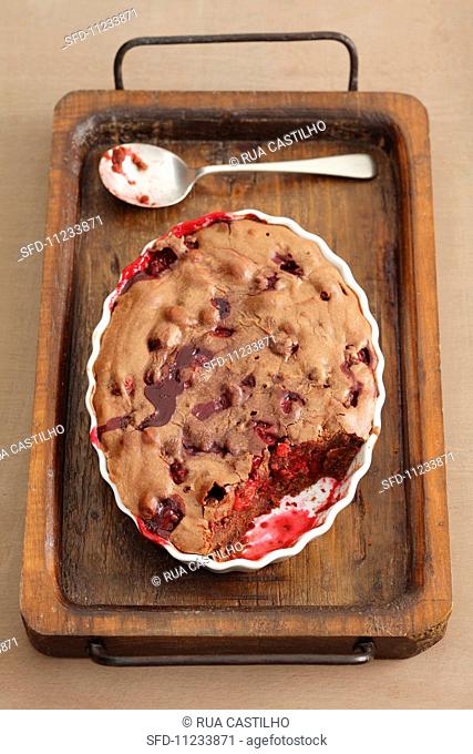 Chocolate clafoutis with sour cherries