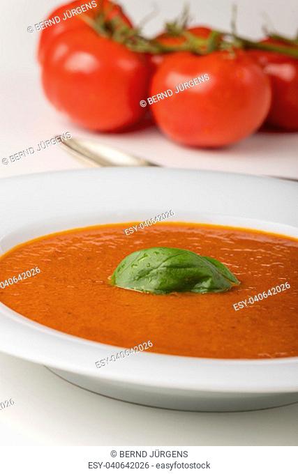 fresh tomato soup in a bowl