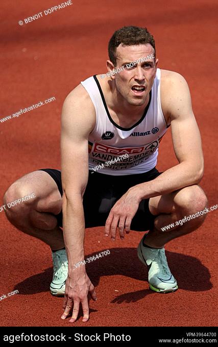 Belgian Robin Vanderbemden pictured in action during the heats of the men's 200m race at the European Championships athletics, at Munich 2022, Germany