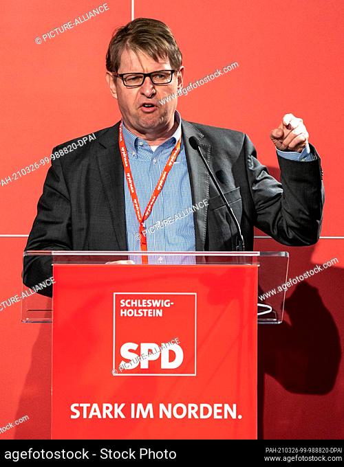 26 March 2021, Schleswig-Holstein, Neumünster: Ralf Stegner (SPD), candidate of his party in Schleswig-Holstein for the Bundestag election on list position 3