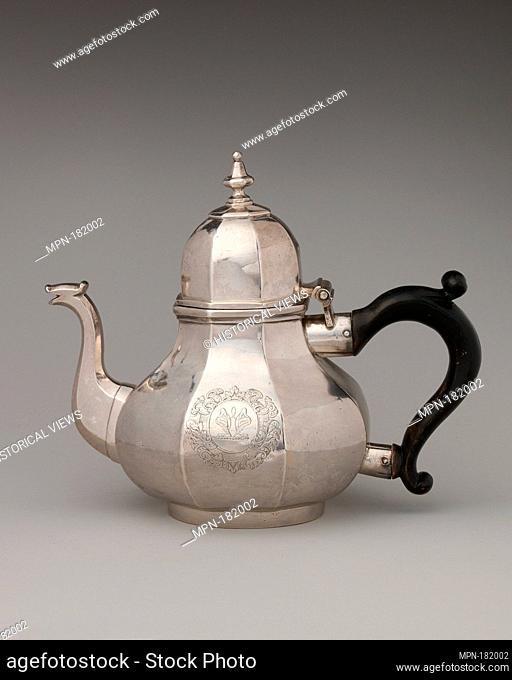 Teapot. Maker: Thomas Langford I (active 1715-after 1740); Date: 1718/19; Culture: British, London; Medium: Silver, wood; Dimensions: Height: 5 7/8 in