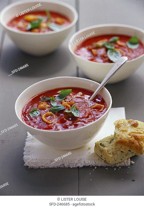 Tomato and cheese soup with herb bread