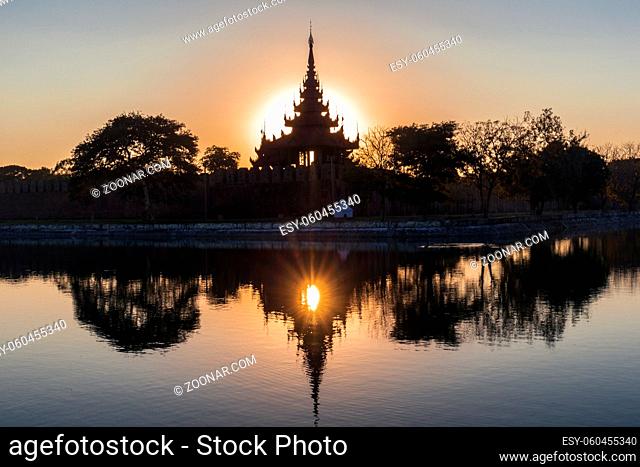Pagoda silhouette during a sunset in Mandalay, Myanmar (Burma)