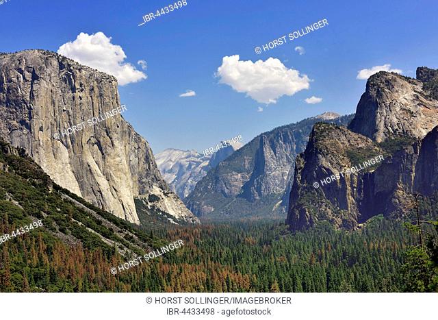 View of the Yosemite Valley, granite cliffs, El Capitan, Half Dome, mountains, Yosemite National Park, California, USA