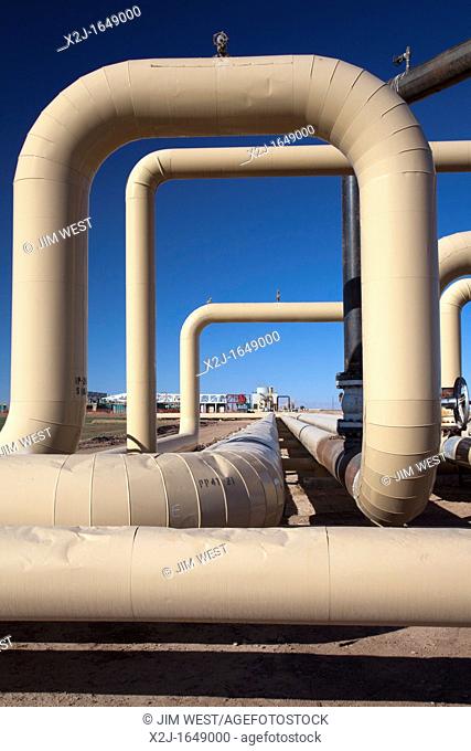 Brawley, California - A geothermal energy plant operated by Ormat Technologies in California's Imperial Valley  The pipes carry hot water or steam from deep...