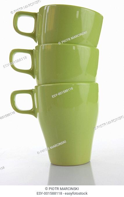 Three green mugs