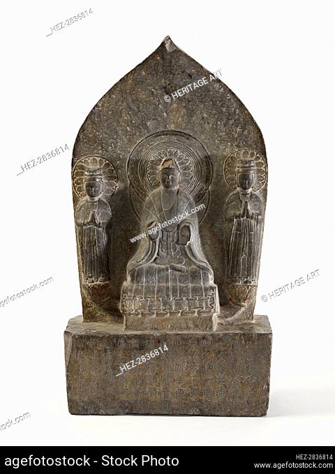 Seated Buddha (Shakyamuni) with standing bodhisattvas, Period of Division, Dated 549 CE. Creator: Unknown