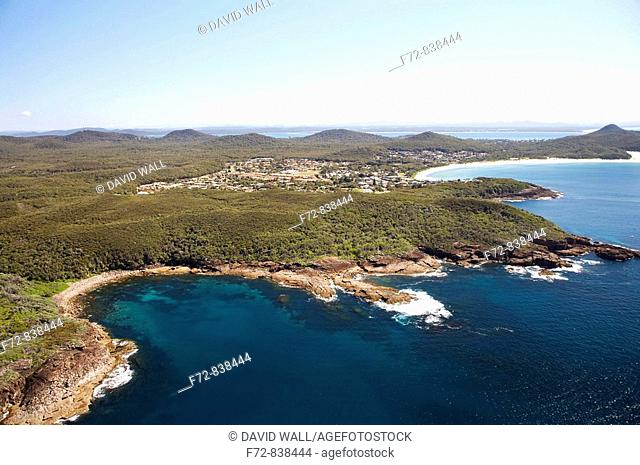 Aerial view of Fingal Bay, Tomaree National Park, New South Wales, Australia