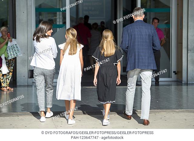 Queen Letizia of Spain, Princess Sofia of Spain, Princess Leonor of Spain and King Felipe VI. from Spain visit Juan Carlos after his heart surgery at the...