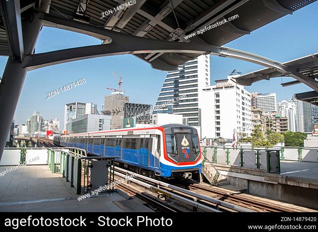 a skytrain of BTS in Silom in the city of Bangkok in Thailand in Southest Asia. Thailand, Bangkok, November, 2019
