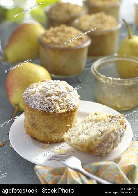 Mini pear cakes with coconut in glasses