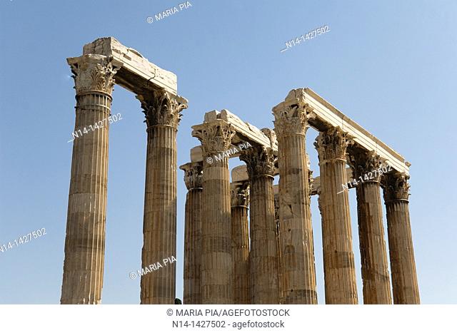Detail of the temple's Corinthian capitals and architraves, Temple of Zeus, Athens, Greece