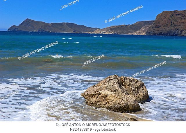 Cabo de Gata, Cala San Pedro, Beach, Biosphere Reserve, Cabo de Gata-Nijar Natural Park, Almeria, Spain, Europe