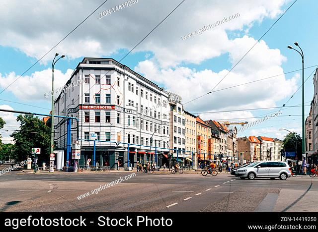 Berlin, Germany - July 27, 2019: Street view in Rosenthaler Platz in Scheunenviertel, in Berlin Mitte. It is one of oldest and most charismatic neighbourhoods...