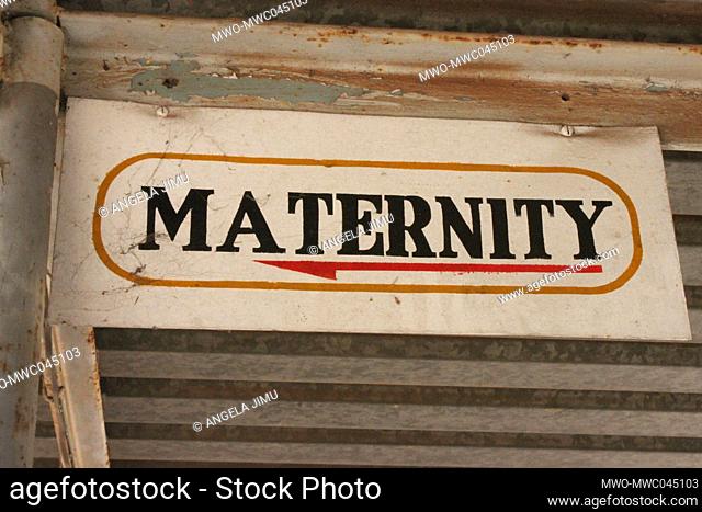 A sign for the maternity ward is seen at Chitungwiza hospital, Zimbabwe