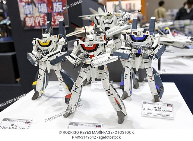 September 29, 2018, Tokyo, Japan - Plastic models of Bandai Macross Battroid Valkyrie on display during the 58th All Japan Model and Hobby Show in Tokyo Big...