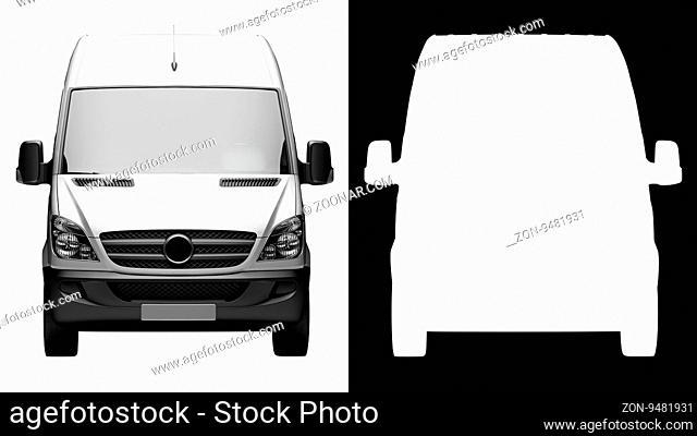 3d render: front view of generic white courier service delivery van