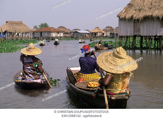 lake village Ganvie lying in Lake Nokoue, Ganvie, Benin, Africa