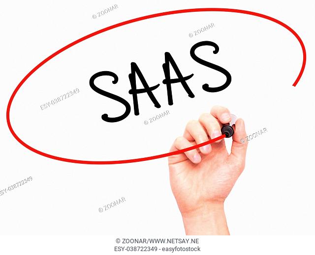 Man Hand writing SAAS with black marker on visual screen