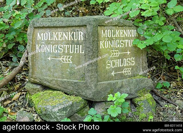 Old signpost made of Neckar valley sandstone, Molkenkur, Königstuhl, Castle, Old Town, Heidelberg, Electoral Palatinate, Baden-Württemberg, Germany, Europe