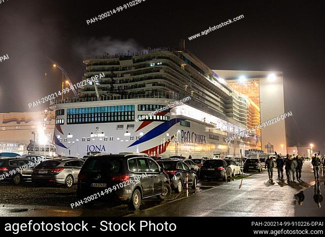 14 February 2020, Lower Saxony, Papenburg: The new cruise liner Iona is being undocked at the Meyer shipyard in Papenburg. The 344