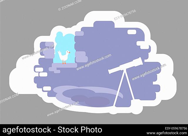 Astronomer tower 2D vector web banner, poster. Telescope inside for observation. Explore knowledge. Castle flat interior on cartoon background