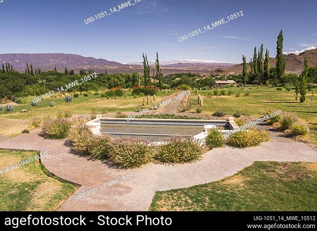 Garden at La Merced del Alto Hotel and Spa, Cachi, Cachi Valley, Salta Province, North Argentina
