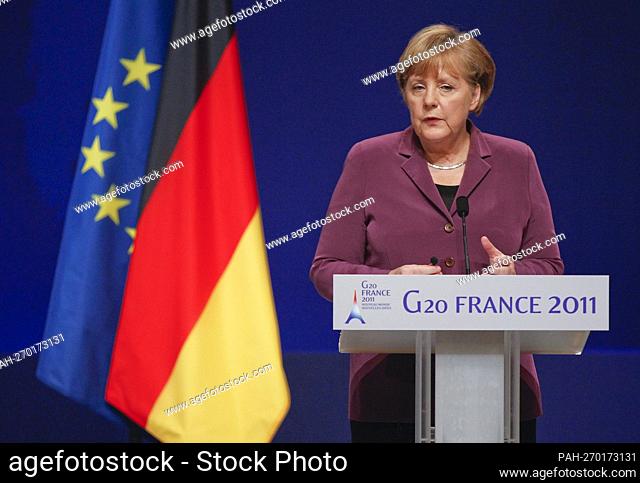 Cannes, France - November 3, 2011: G20 Summit of Heads of State and Government at the Palais des Festivals with german Chancellor Dr. Angela Merkel