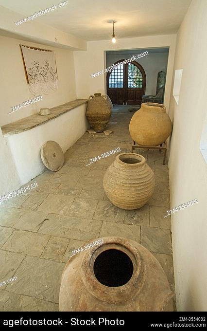 Display of old clay jars at the Ethnographic Museum in Gjirokastra, a town in southern Albania