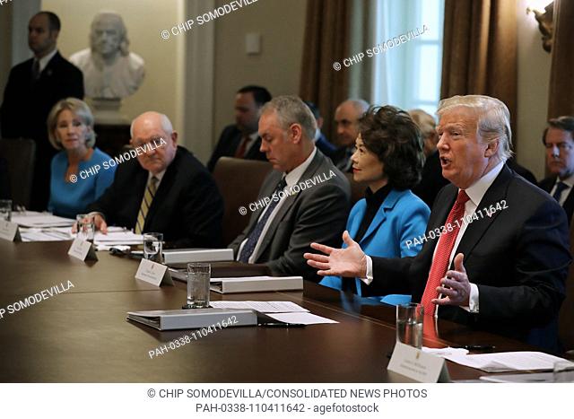United States President Donald J. Trump (R) conducts a meeting of his cabinet in the Cabinet Room at the White House October 17, 2018 in Washington, DC