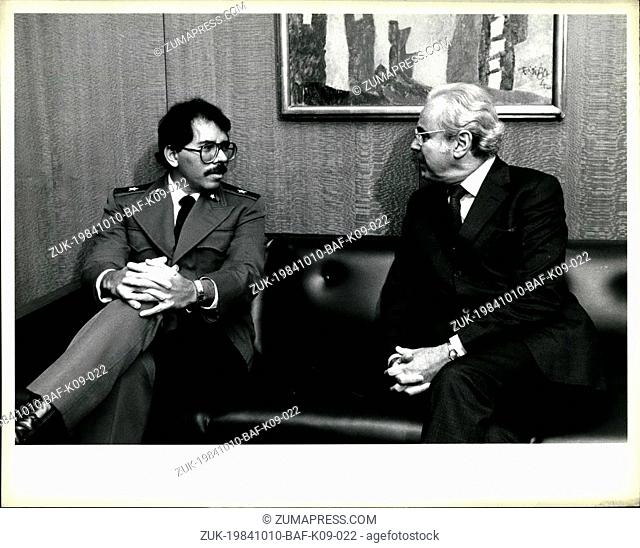 Oct. 10, 1984 - Secretary General meets with head of State of Nicaragua: Secretary General Javier Perez De Cuellar (left)