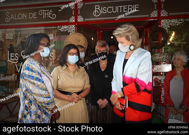 Queen Mathilde of Belgium pictured at the end of a royal visit at Tarte Verte company which produce biscuits, and was created thanks to the Micro-Start company...