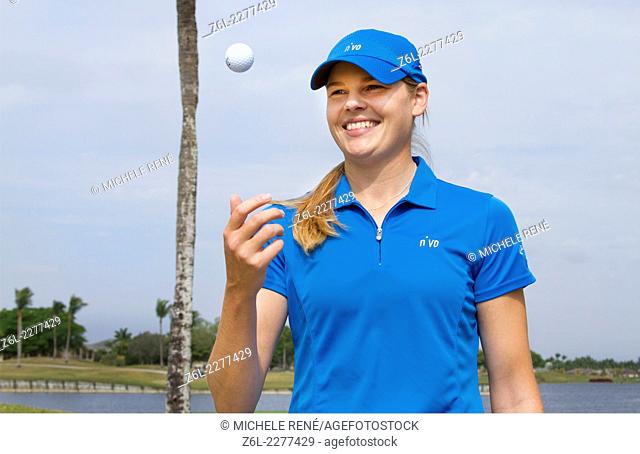Maude Aimee LeBlanc woman golfer from Canada golfing in Weston, Florida