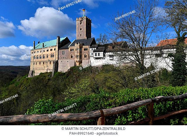 View of Wartburg Castle in Eisenach, Germany, 11 April 2017. A faithful replica of 'Luthers Reisewagen' (lit. Luther's travel carriage) was set up by workers at...