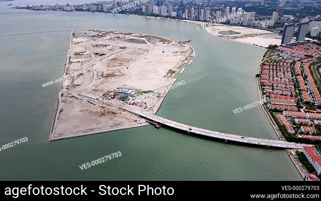 Aerial view bridge connect to Gurney Wharf reclamation land